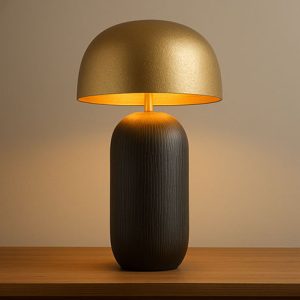 2-Light 25.6" Modern Metal-shade Table Lamp, Black/Gold