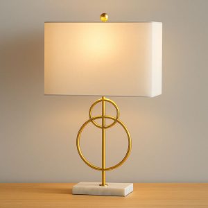 26" Modern Circle Marble and Metal Table Lamp