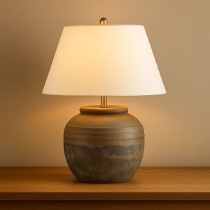 Hand-Painted Ceramic Table Lamp with Linen Empire Shade