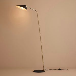 Mid Century Modern Metal LED Floor Lamp with Black Shade – Adjustable Reading Standing Lamp for Office & Living Room