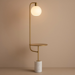 Modern Marble Base Floor Lamp with Side Table and Globe Shade