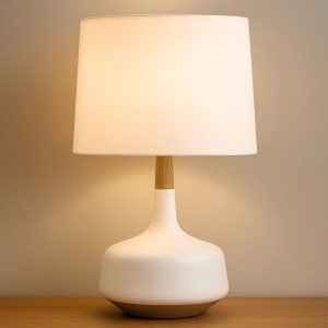 Modern Ceramic Table Lamp with White Cotton Shade – 23.2″ Height, Minimalist Style