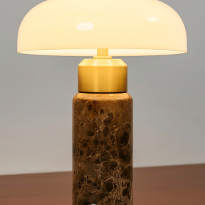 45.6cm H Luxury Marble Base Table Lamp  with Gold Finish and Dome Glass Shade
