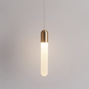 Aged Gold Brass Bathroom Pendant Light - Modern LED Design with Opal Glass Shade