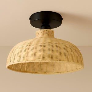 Modern Bohemian Rattan Semi Flush Mount Ceiling Light, Dome Woven Shade, Ø40cm