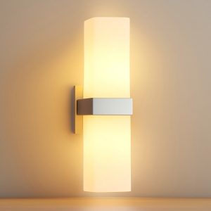 Modern LED Wall Sconce – Frosted Glass Shade, Polished Chrome, Contemporary Design