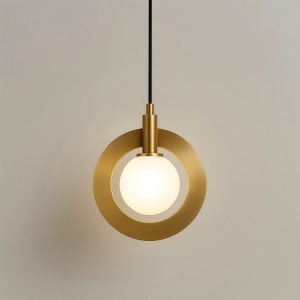 Aged Gold Brass Power Room Pendant Light - Modern Design with Opal Glass Shade