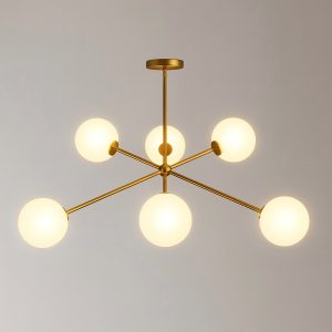 6-Light Dining Room Pendant – Aged Gold with Opal Glass