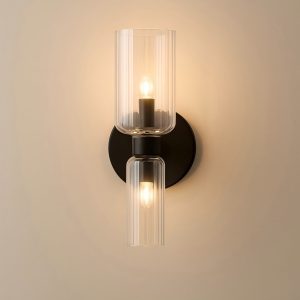 Modern Matte Black Wall Sconce with Clear Glass Shades – 10.25" Height, G9 Bulb Socket