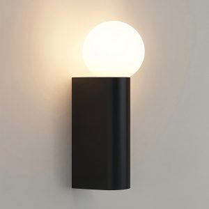 Modern Wall Sconce with Round Glass Shade – Matte Black Finish, G9 Bulb, 25W Max