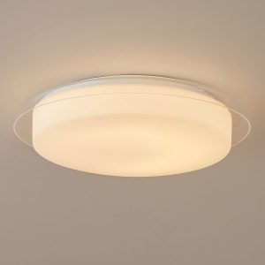 Modern White Flush Mount Ceiling Light with Clear Opal Glass, 16" Integrated LED
