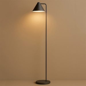 Modern Minimalist Metal Floor Lamp with Cone Shade, Matte Black, 150cm