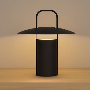 Modern LED Table Lamp – Matte Black Metal Finish, Cylindrical Shade, Ambient Lighting