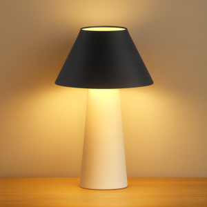 Modern LED Table Lamp with Black Metal Shade and White Base – Minimalist Design, 49cm Height