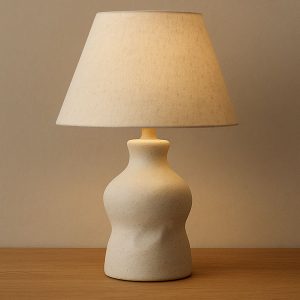 Ceramic Table Lamp with Linen Shade, Modern Minimalist Bedside Lamp, Warm Ambient Lighting for Bedroom, Living Room, Office