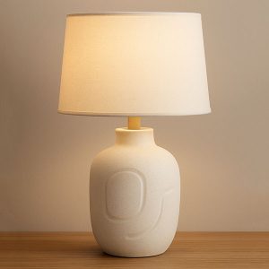 Ceramic Table Lamp with Linen Shade, Modern Minimalist Bedside Lamp for Bedroom, Living Room, Office, 23” Height