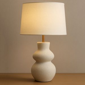 Modern Ceramic Table Lamp with Fabric Shade, 27″ Tall Bedside Lamp for Living Room, Bedroom, Office