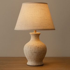 Modern Minimalist Ceramic Table Lamp with Fabric Shade – Warm Ambient Lighting