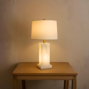 Modern Luxury Alabaster Table Lamp with Fabric Shade – Elegant Accent Lighting