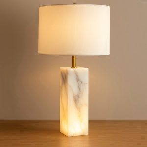 Luxury Modern Marble Table Lamp with Fabric Shade – Elegant Bedside & Living Room Lighting