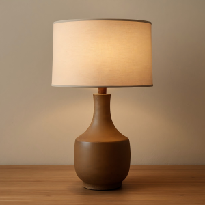 Scandinavian Ceramic Table Lamp with Fabric Shade – Natural Warmth & Minimalist Elegance
