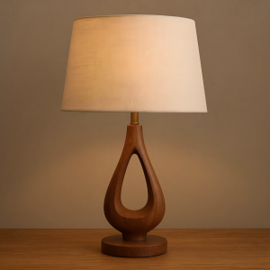 Modern Teardrop Wooden Table Lamp with Fabric Shade