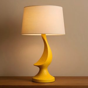 Sculptural Yellow Table Lamp with Fabric Shade