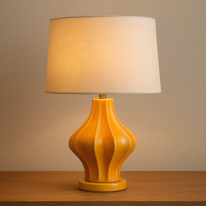 Mid-Century Modern Sculptural Yellow Ceramic Table Lamp