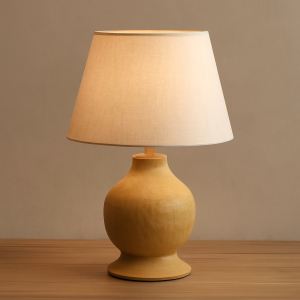 Modern Yellow Ceramic Table Lamp with Linen Shade