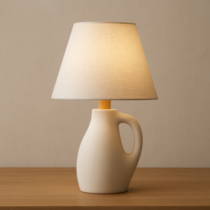 Japandi Ceramic Table Lamp with Fabric Shade – Modern Minimalist Design