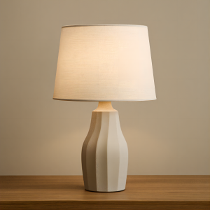Minimalist Japandi Ceramic Table Lamp with Fabric Shade
