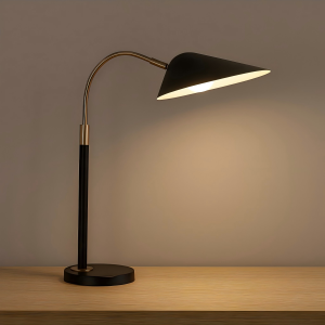 Modern Black & Brass Metal Desk Lamp – Minimalist Adjustable Design