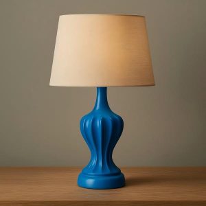 Vibrant Blue Sculpted Ceramic Table Lamp