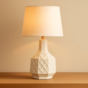 Geometric Ceramic Table Lamp – Modern White Elegance