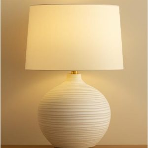 Minimalist Ceramic Globe Table Lamp with Linen Shade