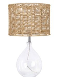 Modern Rattan Table Lamp with Clear Glass Base