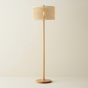 Natural Rattan & Wood Floor Lamp – Modern Bohemian Style