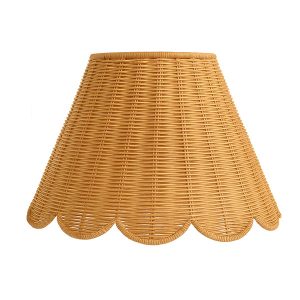 Bohemian Natural Rattan Lamp Shade – Handwoven Scalloped Design, 14″ Diameter